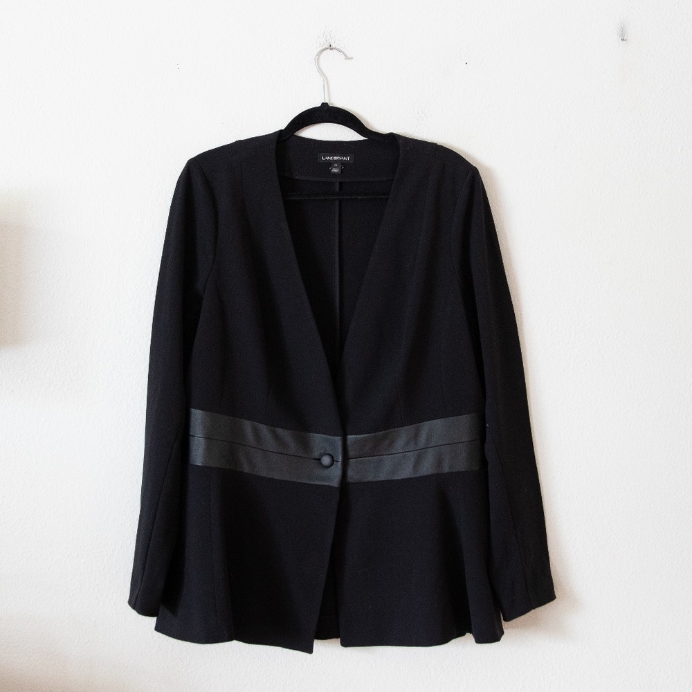 Lane Bryant Black Blazer with Leather Waist Detail